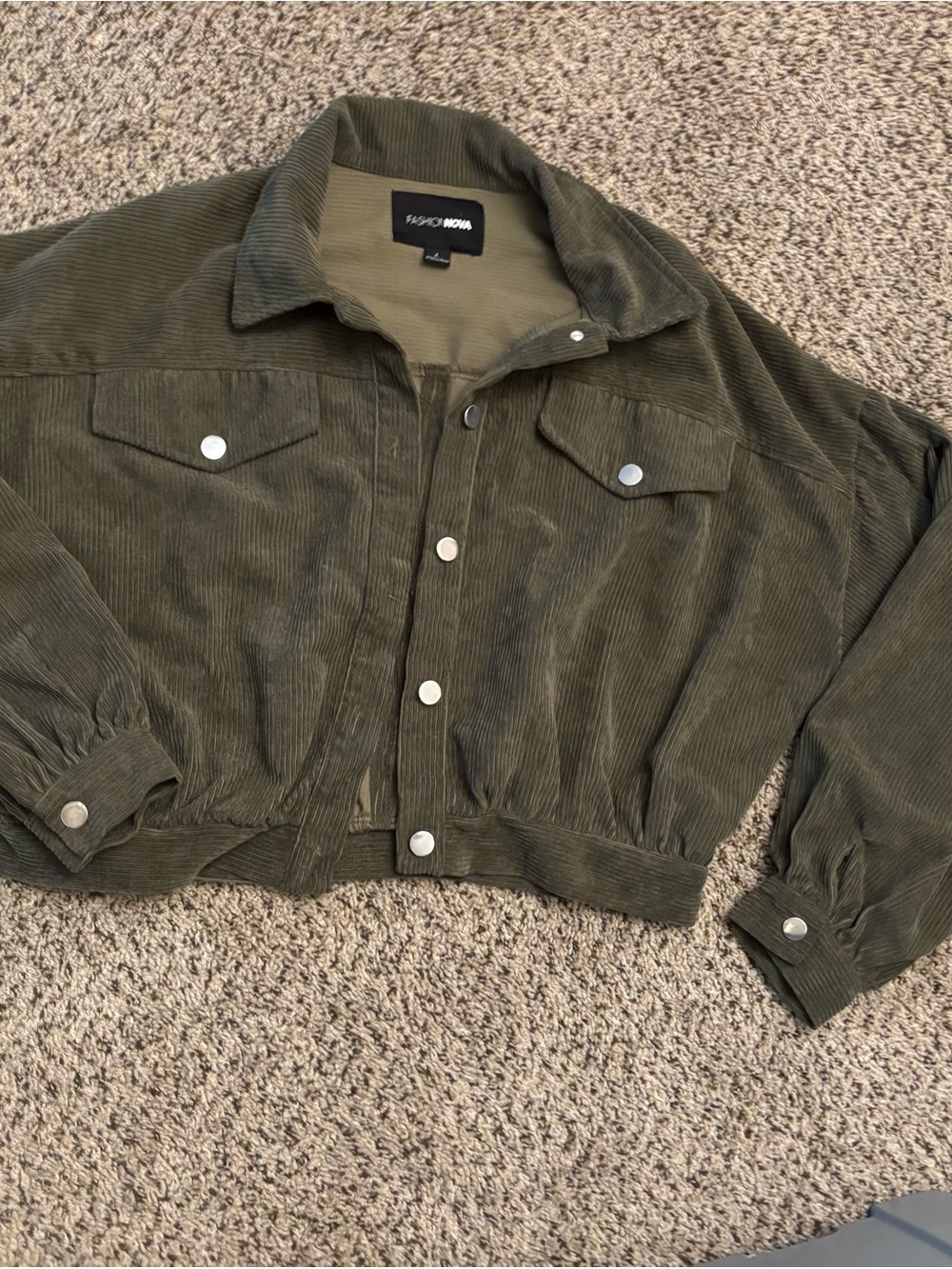 Fashion Nova Olive Green Corduroy Collar Jacket